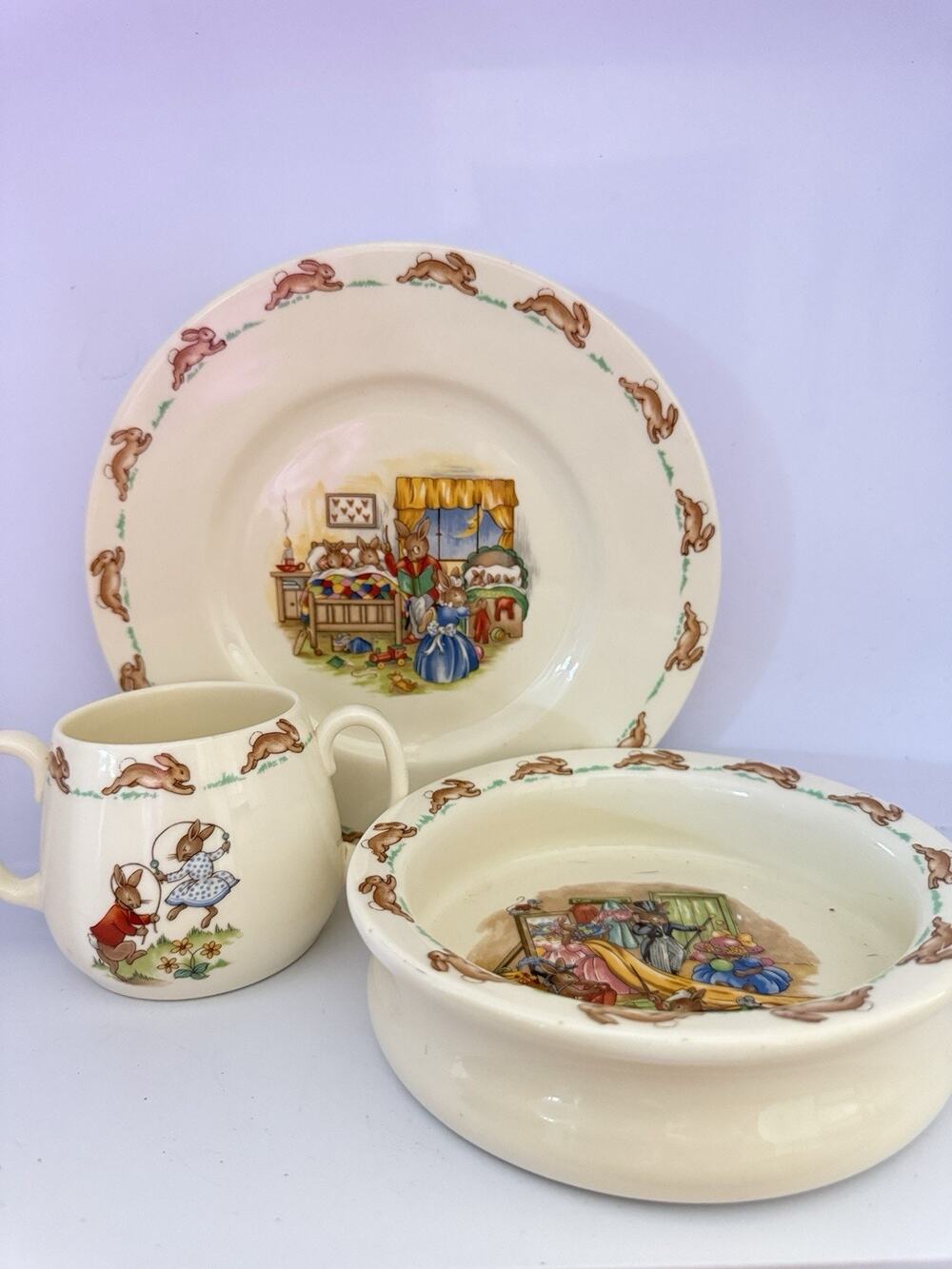 Vintage Royal Doulton Bunnykins Cereal Dish Plate & Cup Children’s Nursery Set